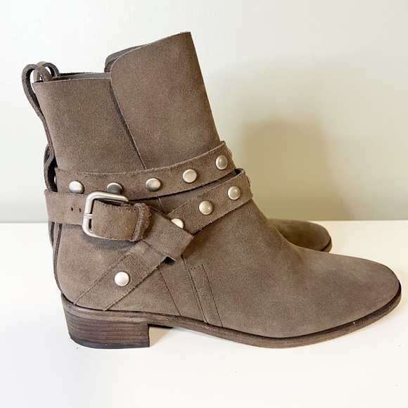 See by Chloe Neo Janis Metal Studded Buckle Suede Taupe Ankle Boot - Picture 7 of 10